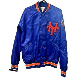 Vintage 80s 90s New York Mets Felco Satin Bomber Jacket L Large Baseball USA